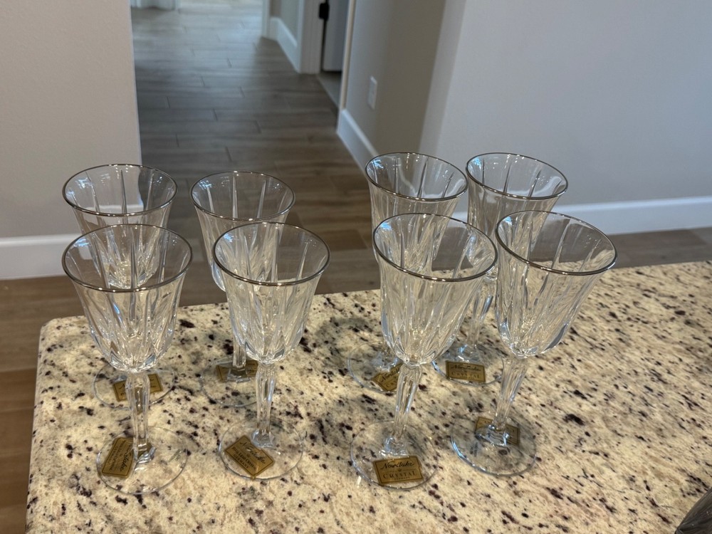Set of 8 Noritake Vendome Platinum Trim Crystal Stemware – Wine Water glasses