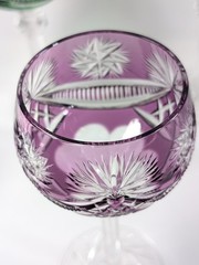 Set of 6 – Bohemian Overlay Cut-to-Clear Crystal Wine Goblets Jewel Tones