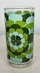 Vintage Floral Glass Tumbler Green MCM Mid Century Flower Hippie