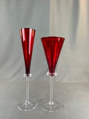 2 Union Street ASTA COLLECTION GARNET Red Fluted Champagne + Wine Glasses: MINT