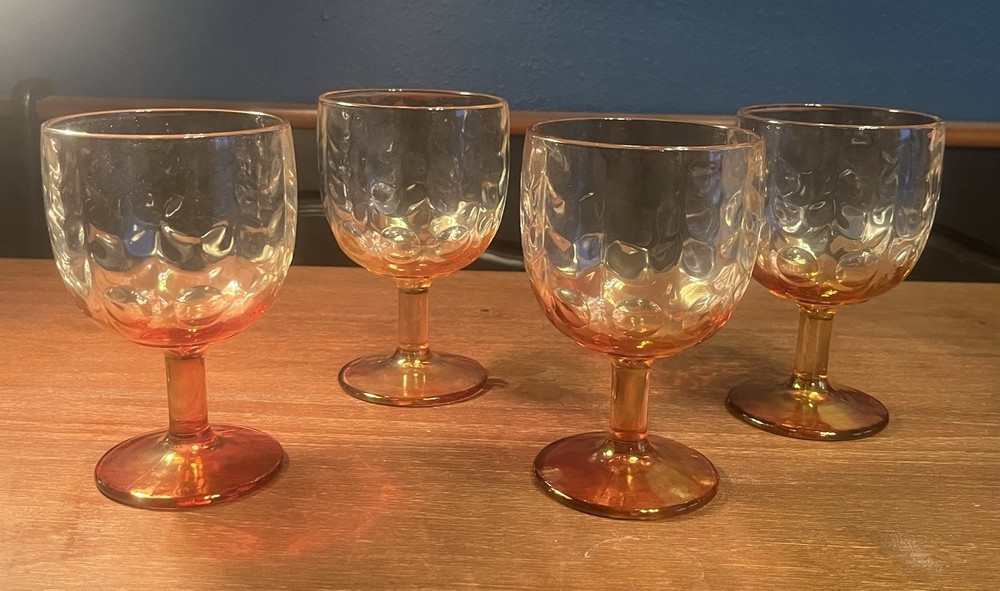 Vintage Bartlett Collins Pink Glass Goblet, Glass, Round Thumbprint Set Of 4