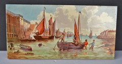 Minton Large Hand Painted Wharf/Harbor Scene Tile