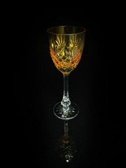 Faberge Odessa Yellow Gold Crystal Tall Glass 8 7/8″ H