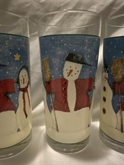Onieda Debbie Mumm Snowman Tall Beverage Glasses Set of 3