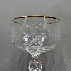 Bohemia Crystal Queens Lace Tall Sherbet Champagne Glass 5″ Set of 2 Gold Trim