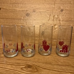 Set of 4 Vtg 90s Corelle Glass Tumblers – Hometown Floral Country Cottage 6″