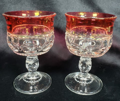 2 Indiana Glass King’s Crown Cranberry Ruby Red Flash Thumbprint Cordial Glasses