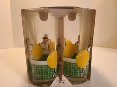 LIBBEY 4 COOLER TUMBLER GLASSES 15 OZ MCM TENNIS RETRO VTG NEW NIB BOX BAR PARTY