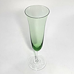 Green Ombre Art Glass Champagne Flute 8 7/8″ Tulip Bowl Clear Stem Goblet
