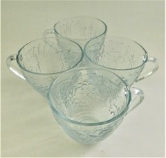 4 Fruitella Clear Glass Punch Cups Mugs Fruit Grape Pear Vintage