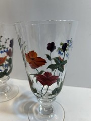 Vintage Oneida Crimson Bloom Hand Painted Hand Blown Floral Ice Tea Glass Set 4