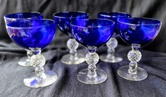 6 Vintage Morgantown Cobalt Ritz Blue Golf Ball Champagne Sherbet Glasses