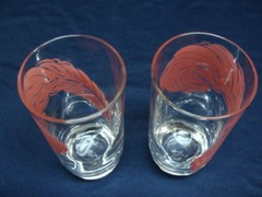 Vtg Tumblers Coolers Highball Glasses Pink Feather Design Rubberized Set Of 2