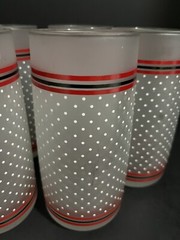 Vintage Frosted, Striped And Polka Dots Tumbler Glass Set of 6