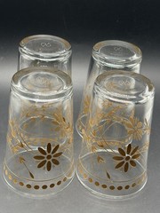 4 MCM Pasabahce Turkey Handpainted Gold Flowers 8 Oz Juice Glasses, 4 3/8,” EUC