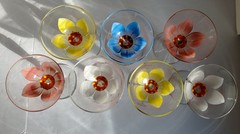 Vtg MCM Liqueur Cordial Glasses Floral Handpainted Tulips Glassware Lot READ