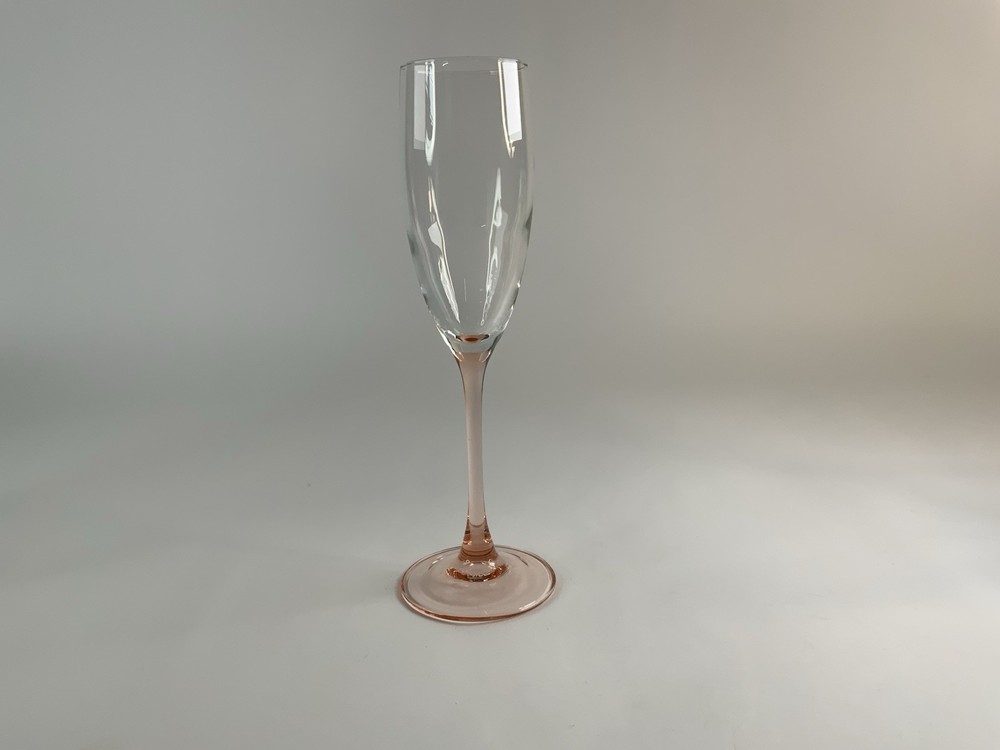 LUMINARC FRANCE Champagne Flute Glass Clear w Rose Pink Stem 8.75″