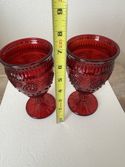 The Pioneer Woman Adeline Ruby Red Embossed Goblets Glasses 12oz Set of 2