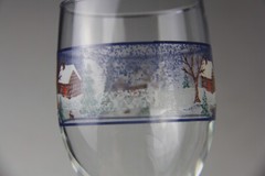 Set of 2 Libbey Glass Co Winter Village Country Snow Scene Water Goblets