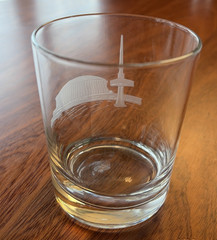 Vintage Etched Toronto Canada CN Tower, Rogers Centre Rocks Whiskey Glass
