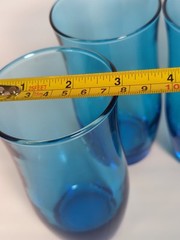 6 Vtg Ocean Blue Tumblers Anchor Hocking Flair Azure Glasses Retro Weighted
