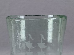 Vintage Continental Stiegel Style Reproduction Engraved Ship Pontiled Flip Glass