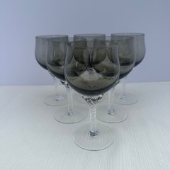 Vintage Sasaki Coronation Smoke Wine Glasses Set of 6 Smokey Gray 6 1/2″