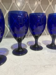 5 Libbey Premier Iced Tea Glasses Goblets Cobalt Blue 16 oz. 7”