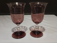 SET OF 2- Steuben Amethyst Glass Clear Stems Shape 5217 Carder Era Water Goblets