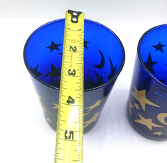 Culver Cobalt Blue Drinking Glass Tumblers Gold Stars & Crescent Moons Set Of 2