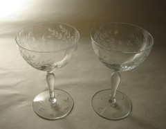 2 Standard Glass Depression Era Champagne Tall Sherbets Optic Bowl Gray Cut #136