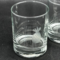 4 Etched Pineapple Double Old Fashioned Rocks Glasses Weighted Bottoms 4″