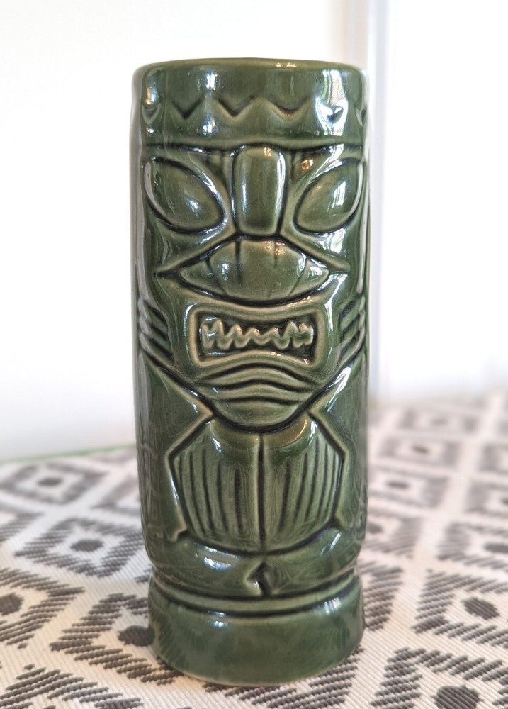 Tiki Mug/Cup/Vase Green Hawaiian Polynesian Vintage Barware DW113 Two Sided 6.75