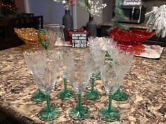 Central Glass Harding Green and Crystal 7 1/2″ Water Goblet (7 available)
