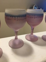 Vtge Frosted Hebron Glass Drip Purple Pedestal Hand Painted Wine/Cordial Set-4