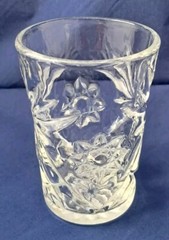Anchor Hocking 3 7/8″ tall Prescut Clear / Star of David 6 oz Juice 3 Glasses (I