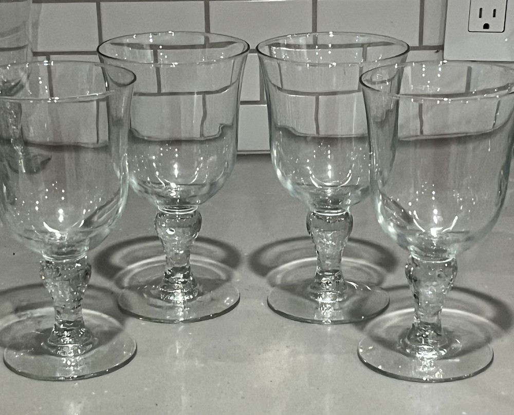 LIBBEY Glass MARTELLO Clear Water Goblet/s 7″ Hammered Stem 2006 Sets of 2 or 4