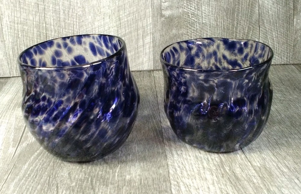 Cobalt Blue Tumbers,Pair Hand Blown Signed Dated 2000,
