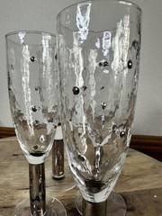 Stephen Smyers Champagne Flutes Morocco Platinum Set 4 Studio Art Glass