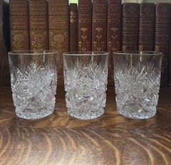 3 Matched American Brilliant Period ABP Cut Crystal Whiskey Rocks Glasses