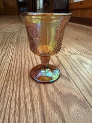 Vintage Indiana Carnival Glass Marigold Goblet Iridescent Amber Harvest Grape