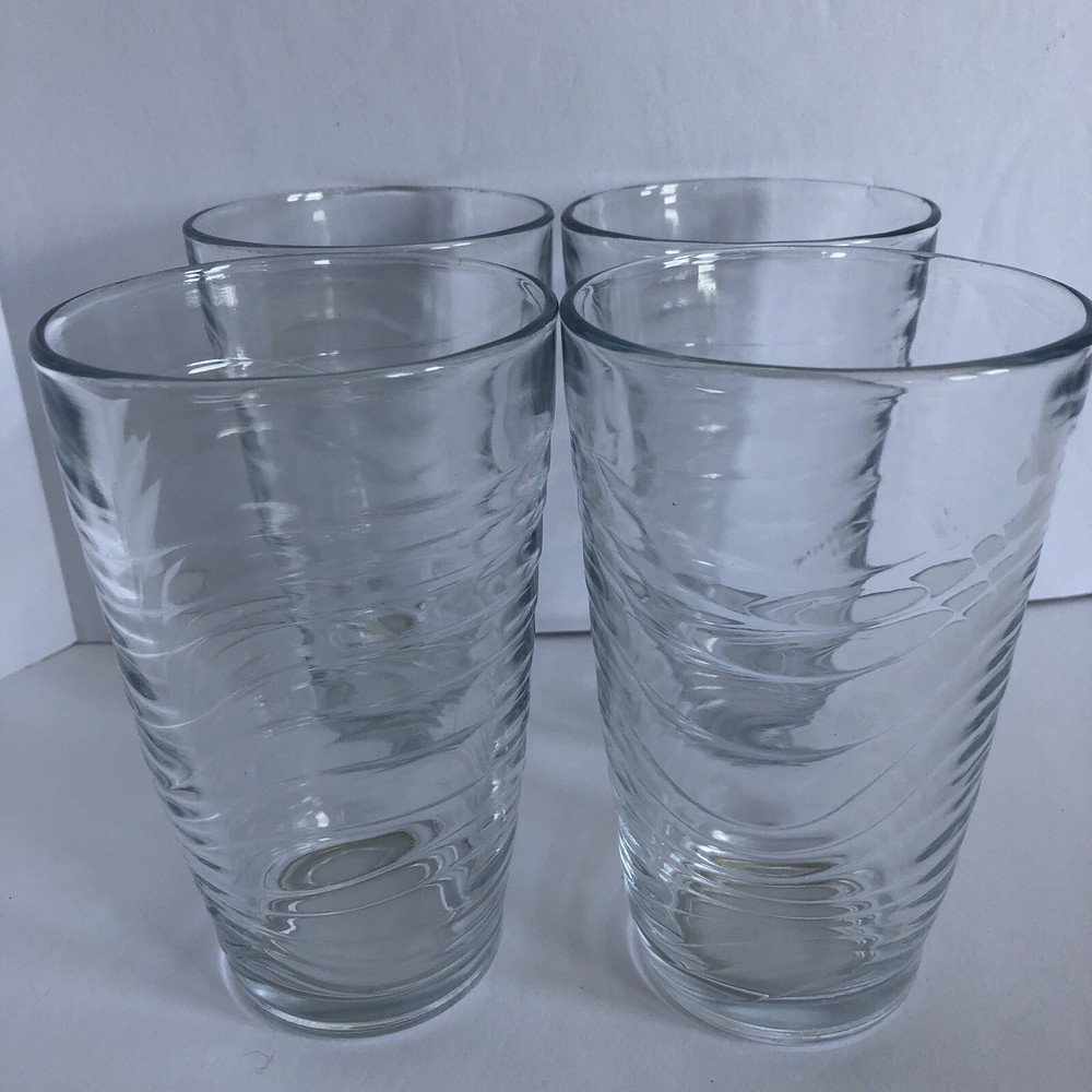 Vintage Libbey Orbita Waves Clear Glass Tumblers 16 Oz Set of 4