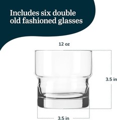 Libbey Newton Double Old Fashioned Glasses Set of 6, Sleek, Stackable Short Drin