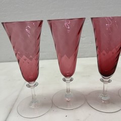 4 Garda Rose Swirl Cranberry Optic Cordial Glasses by Schmidt F Germany Glass 6”