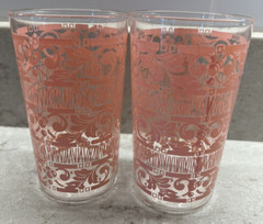 A Pair of MCM Pink Enameled Drinking Glasses Tumblers 10oz, 4.75″ Vintage