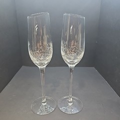 2~Pier 1 Angle Slant Rim Crackled Champagne Fluted Glass~ Crackle 9¾»