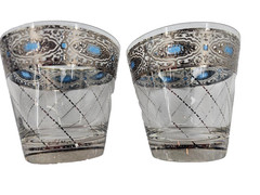 2 Culver Sorrento Highball glasses , Silver Filigree W/ Turquoise