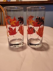 2 vintage Libbey Crisa Autumn Fall Leaves highball glasses. Zero Scratches/wear