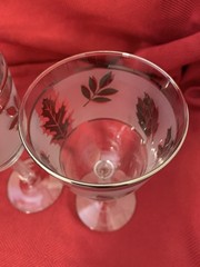 Libbey WATER GOBLET Set 4 Vintage Frosted Glass Silver Leaves Retro 7 1/4″ tall