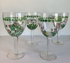 Vintage Portmeirion Botanic Garden Hand Painted Wine Glasses Goblets Set Of Four